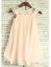 Blush Pink Lace Chiffon Curly Hem Flower Girl Dress With Flower Sash